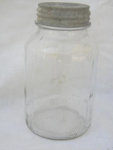 photo of lot 3 old hoosier vintage kitchen storage jar canisters, zinc metal lids #3