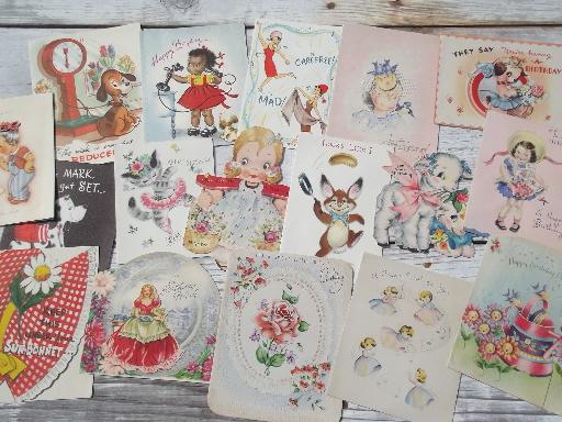 photo of lot 40s 50s vintage birthday greeting cards w/ great old graphics #1