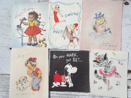 photo of lot 40s 50s vintage birthday greeting cards w/ great old graphics #2