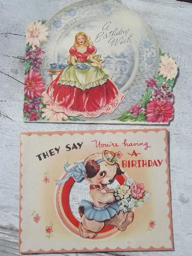 photo of lot 40s 50s vintage birthday greeting cards w/ great old graphics #4