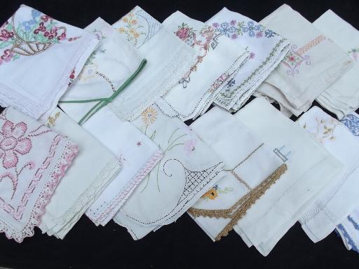 photo of lot 40s 50s vintage card table cloths, tablecloths w/ embroidery and crochet #1