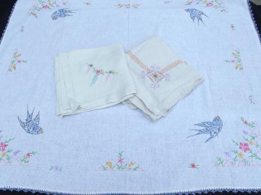 photo of lot 40s 50s vintage card table cloths, tablecloths w/ embroidery and crochet #4