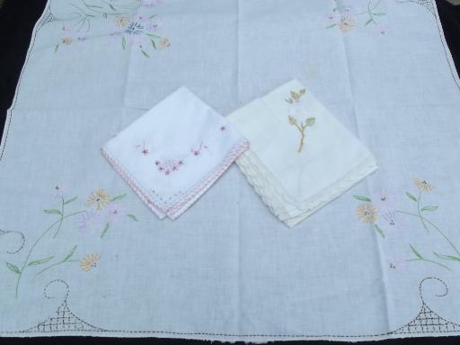 photo of lot 40s 50s vintage card table cloths, tablecloths w/ embroidery and crochet #5