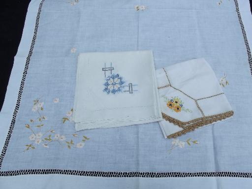 photo of lot 40s 50s vintage card table cloths, tablecloths w/ embroidery and crochet #6