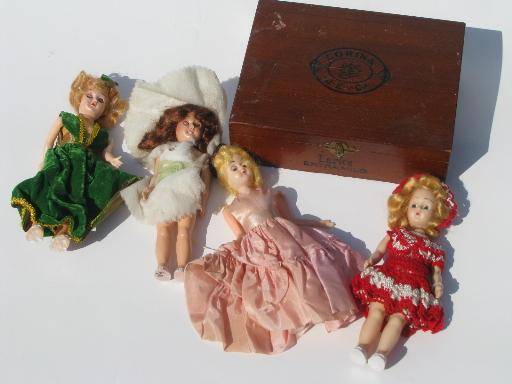 photo of lot 40s vintage hard plastic storybook fashion dolls, original clothes #1