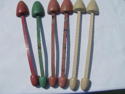 photo of lot 40s vintage ladies shoe trees stretchers, painted pink, blue, green #3