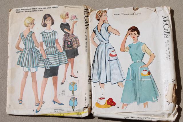 photo of lot 50s 60s 70d vintage apron sewing patterns, flirty half aprons, pinafores #8