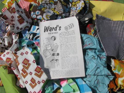 photo of lot 50s-60s print quilting fabric scraps, vintage Ward's rag bundle #5