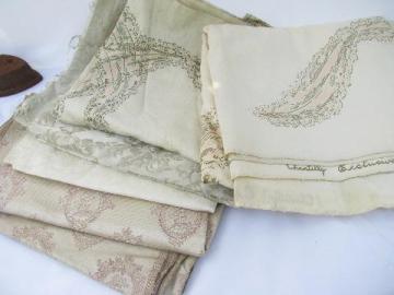 catalog photo of lot 50s-60s vintage drapery fabric samples, silky brocade chantilly white