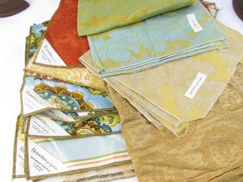 photo of lot 50s-60s vintage upholstery fabric samples, florals, silky brocade #1