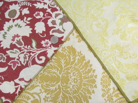 photo of lot 50s-60s vintage upholstery fabric samples, florals, silky brocade #4