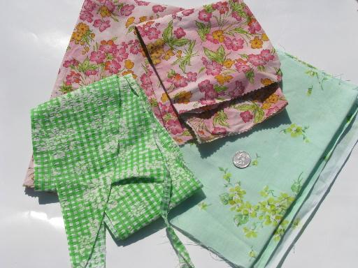 photo of lot 60s 70s vintage fabric scraps, novelty print sunbonnet girl etc. #3