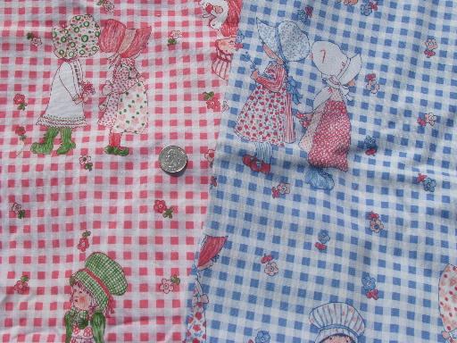 photo of lot 60s 70s vintage fabric scraps, novelty print sunbonnet girl etc. #5