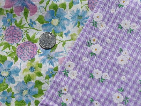 photo of lot 60s vintage flowered print fabric, cotton & cotton blends #2