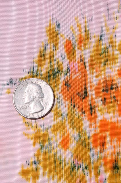 photo of lot 60s vintage taffeta & moire fabric, retro floral prints in rust & pink #4