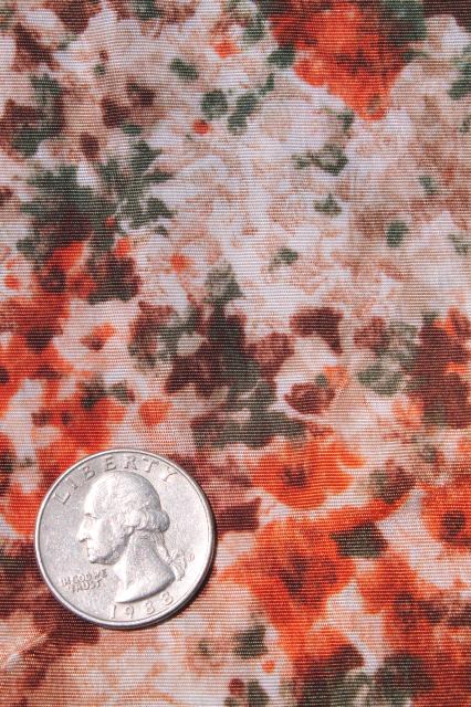 photo of lot 60s vintage taffeta & moire fabric, retro floral prints in rust & pink #7