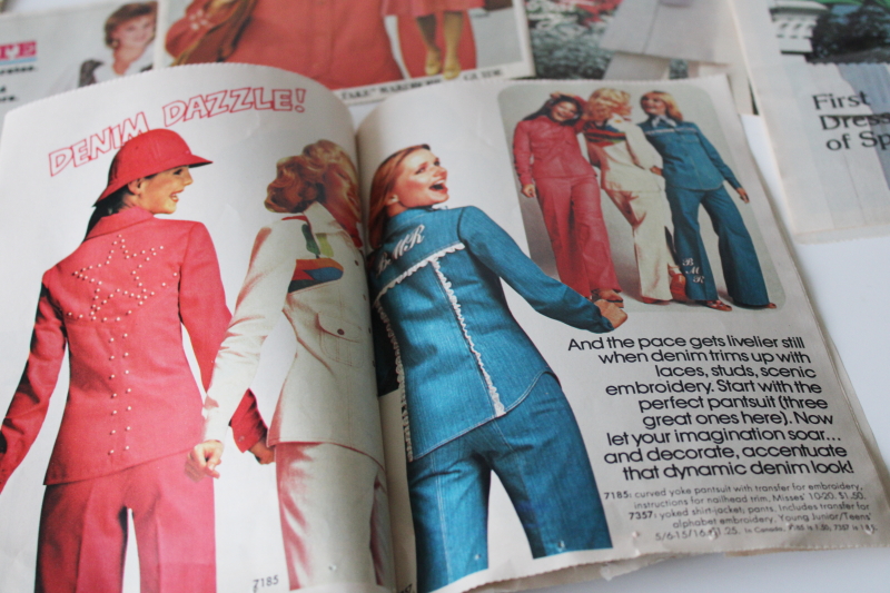 photo of lot 70s 80s sewing pattern catalog leaflets, retro fashion design magazine style photos #2