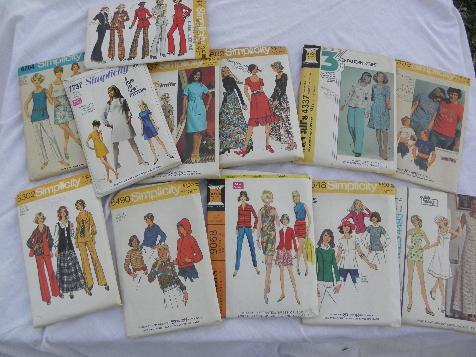 photo of lot 70s vintage sewing patterns, retro, boho, hippie pants, dresses, tops 34 to 38 bust #1