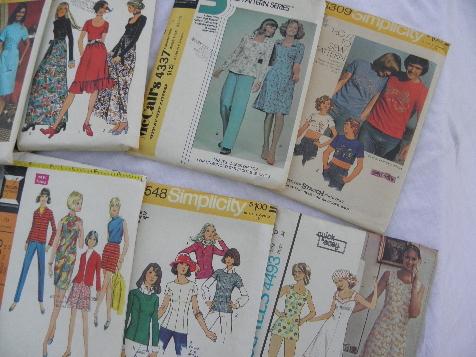 photo of lot 70s vintage sewing patterns, retro, boho, hippie pants, dresses, tops 34 to 38 bust #2