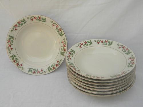 photo of lot 8 Gibson Christmas Charm soup/pasta bowls christmas holly berry china #1