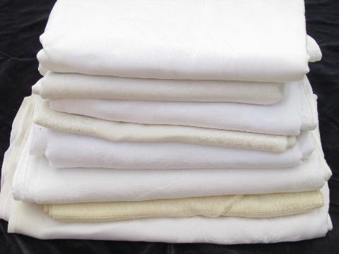 photo of lot 8 vintage antique cotton and linen damask fabric tablecloths #1