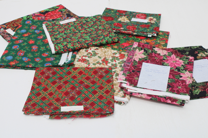 photo of lot 90s vintage Christmas print cotton fabrics most 2 yard pieces, holiday florals for quilting sewing  #1