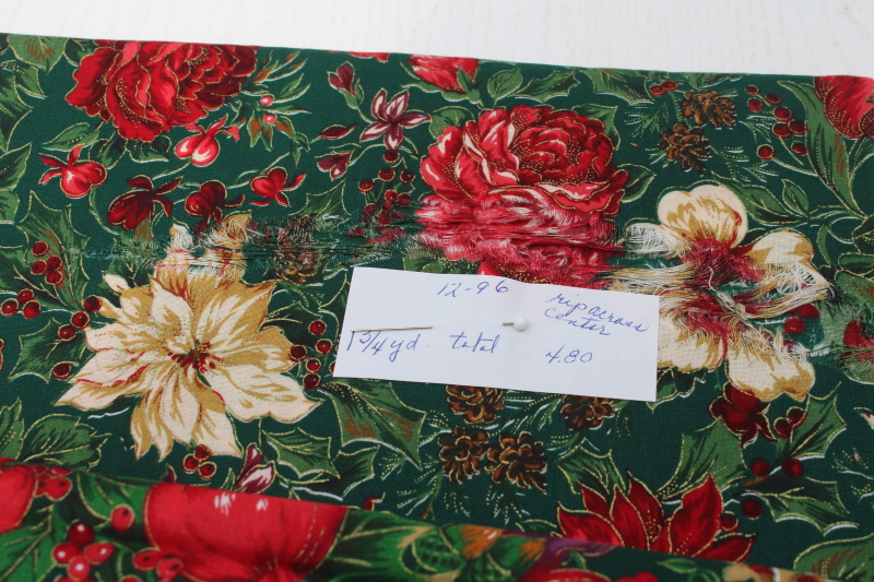 photo of lot 90s vintage Christmas print cotton fabrics most 2 yard pieces, holiday florals for quilting sewing  #4