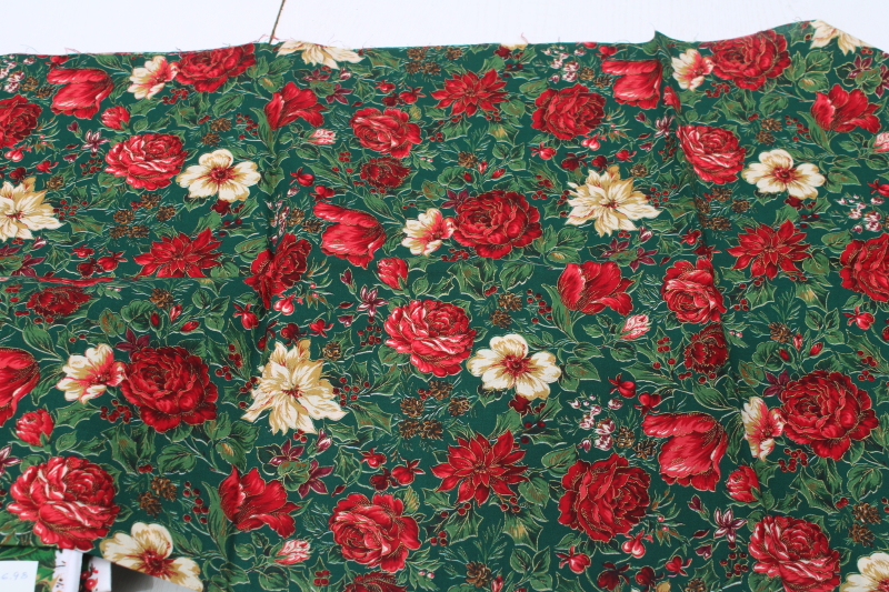 photo of lot 90s vintage Christmas print cotton fabrics most 2 yard pieces, holiday florals for quilting sewing  #5