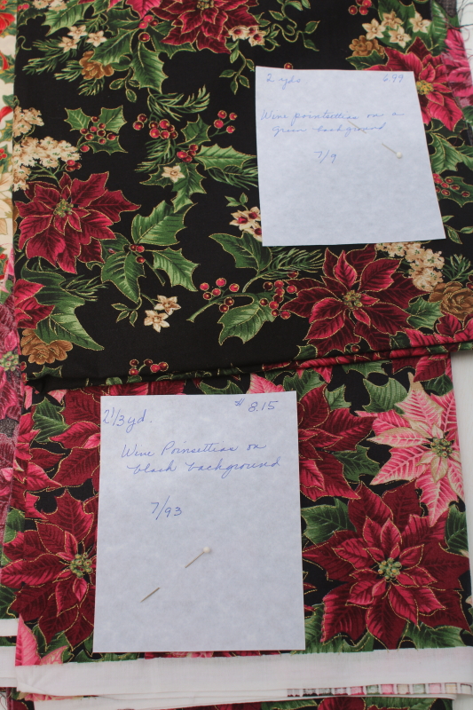 photo of lot 90s vintage Christmas print cotton fabrics most 2 yard pieces, holiday florals for quilting sewing  #10