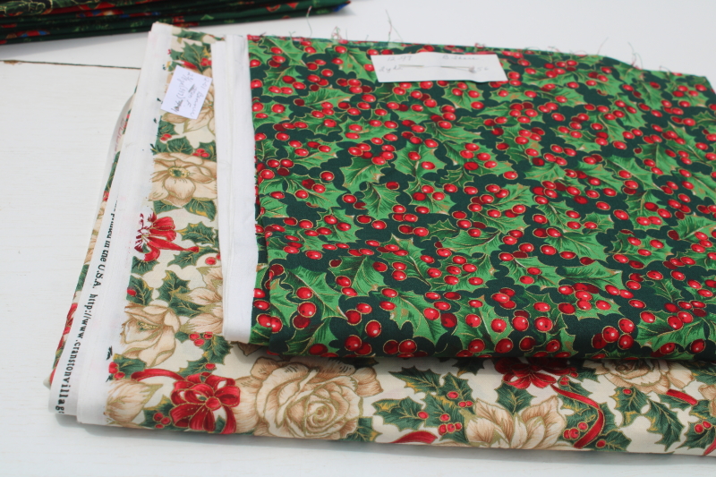 photo of lot 90s vintage Christmas print cotton fabrics most 2 yard pieces, holiday florals for quilting sewing  #12