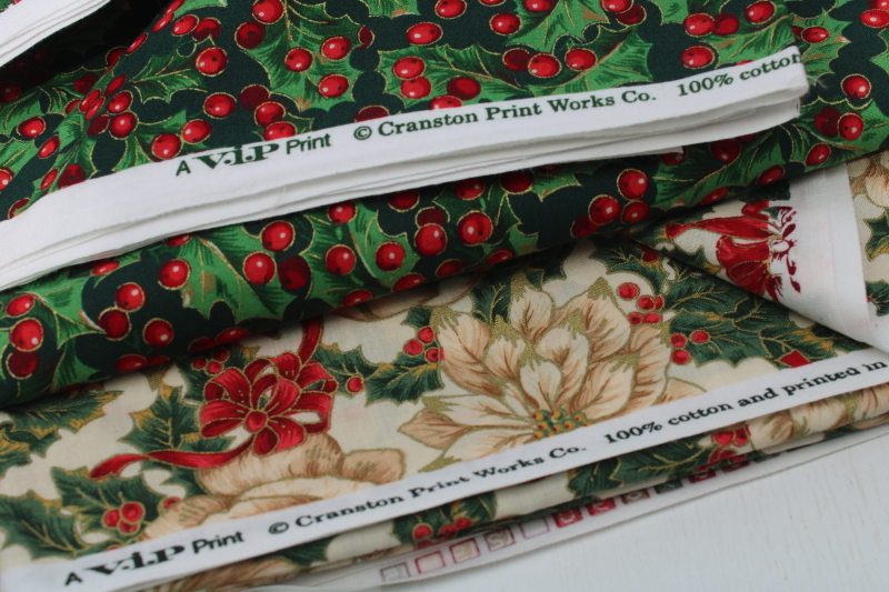 photo of lot 90s vintage Christmas print cotton fabrics most 2 yard pieces, holiday florals for quilting sewing  #14