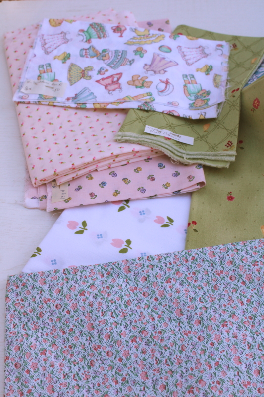 photo of lot 90s vintage cotton print fabric, pastel colors novelty prints, dots, stripes, florals #2