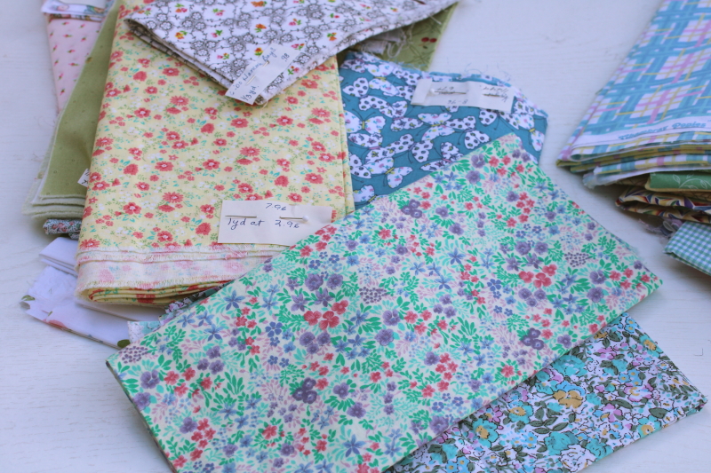 photo of lot 90s vintage cotton print fabric, pastel colors novelty prints, dots, stripes, florals #3