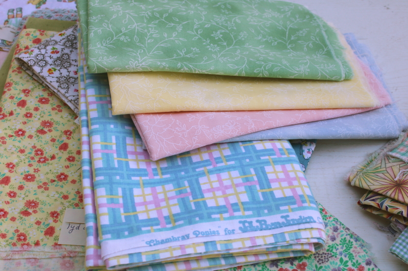 photo of lot 90s vintage cotton print fabric, pastel colors novelty prints, dots, stripes, florals #4