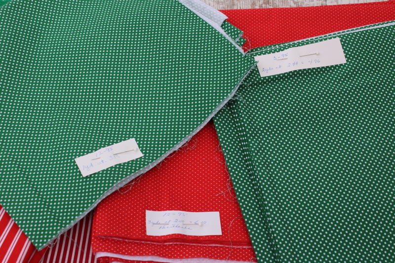 photo of lot 90s vintage quilting cotton fabrics Christmas red & green stripes, dots, plaid prints #3