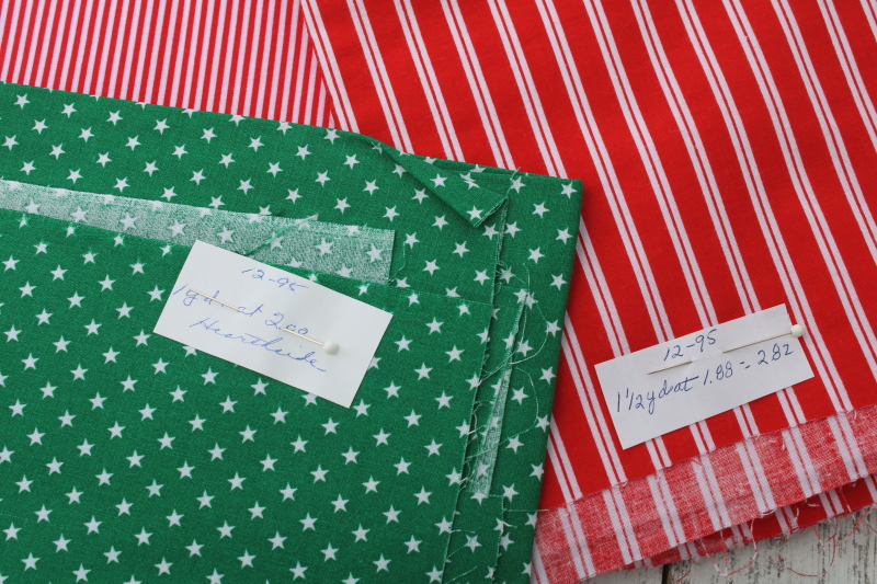 photo of lot 90s vintage quilting cotton fabrics Christmas red & green stripes, dots, plaid prints #5