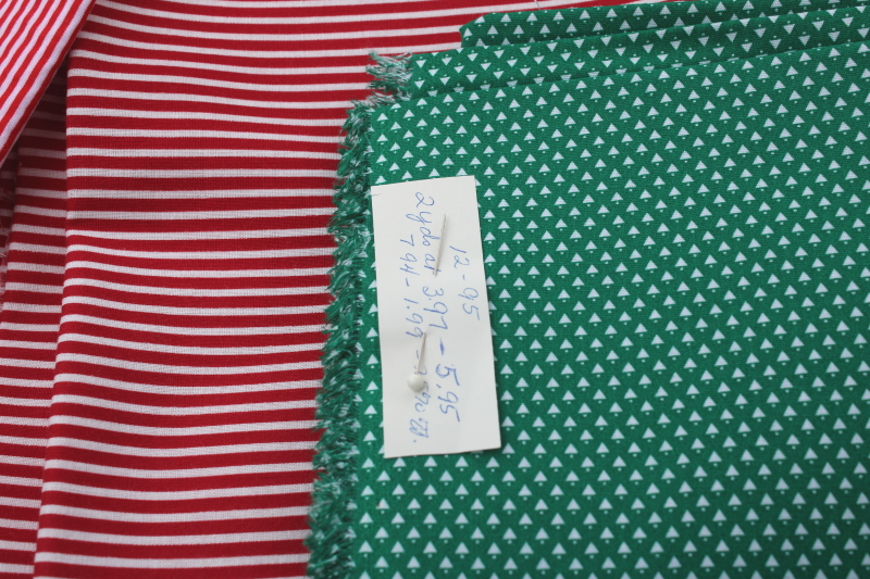 photo of lot 90s vintage quilting cotton fabrics Christmas red & green stripes, dots, plaid prints #6