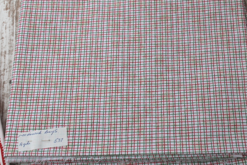 photo of lot 90s vintage quilting cotton fabrics Christmas red & green stripes, dots, plaid prints #8