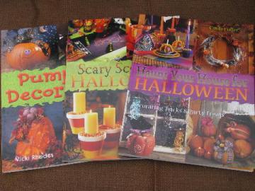 catalog photo of lot Halloween craft books, party recipes, jack-o-lantern pumpkin carving