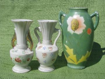 catalog photo of lot Occupied Japan vintage vases, art deco flower on jadite green etc.