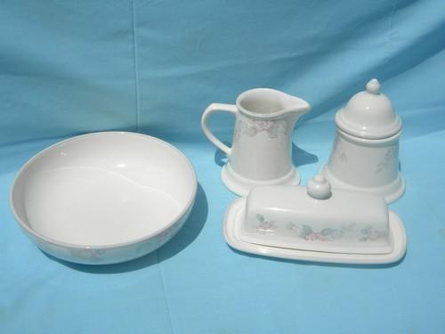 photo of lot Pfaltzgraff Wyndham pieces, serving bowl, creamer and sugar, butter dish #1