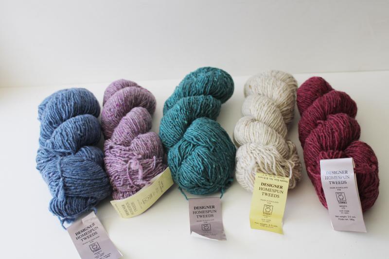 photo of lot Tahki designer tweed homespun worsted wool yarn, tweedy Donegal different colors #1