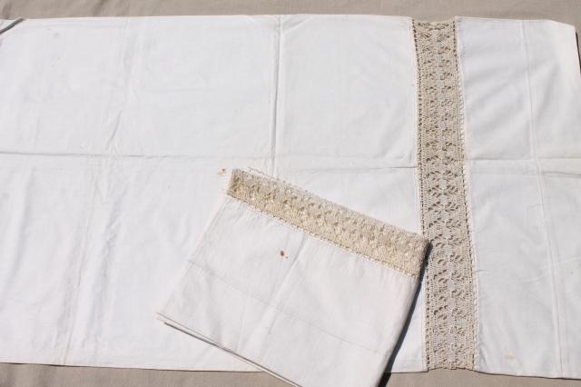 photo of lot all white cotton sheets & pillowcases, vintage bed linens, some trimmed w/ crochet #10