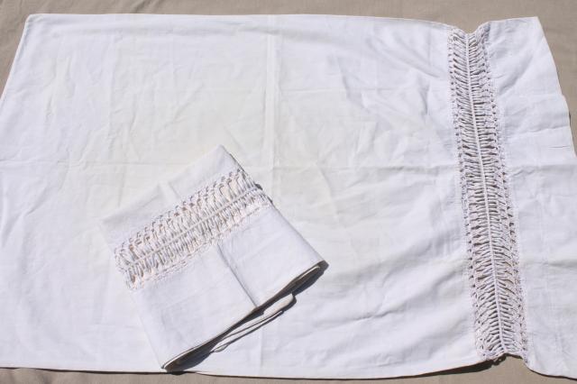 photo of lot all white cotton sheets & pillowcases, vintage bed linens, some trimmed w/ crochet #11