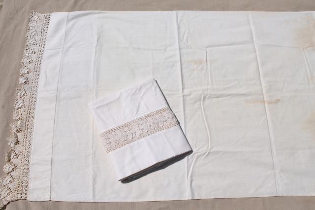 photo of lot all white cotton sheets & pillowcases, vintage bed linens, some trimmed w/ crochet #12