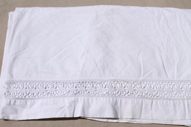 photo of lot all white cotton sheets & pillowcases, vintage bed linens, some trimmed w/ crochet #15