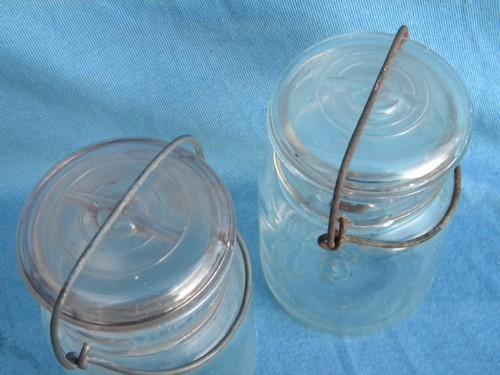 photo of lot antique 1 pint size Ball jars glass and wire lightning lids 1908 pat #2