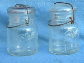 catalog photo of lot antique 1 pint size Ball jars glass and wire lightning lids 1908 pat