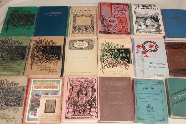 photo of lot antique 1800s vintage German books & almanacs w/ gothic typeface & beautiful bindings #1