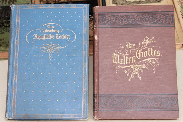 photo of lot antique 1800s vintage German books & almanacs w/ gothic typeface & beautiful bindings #2